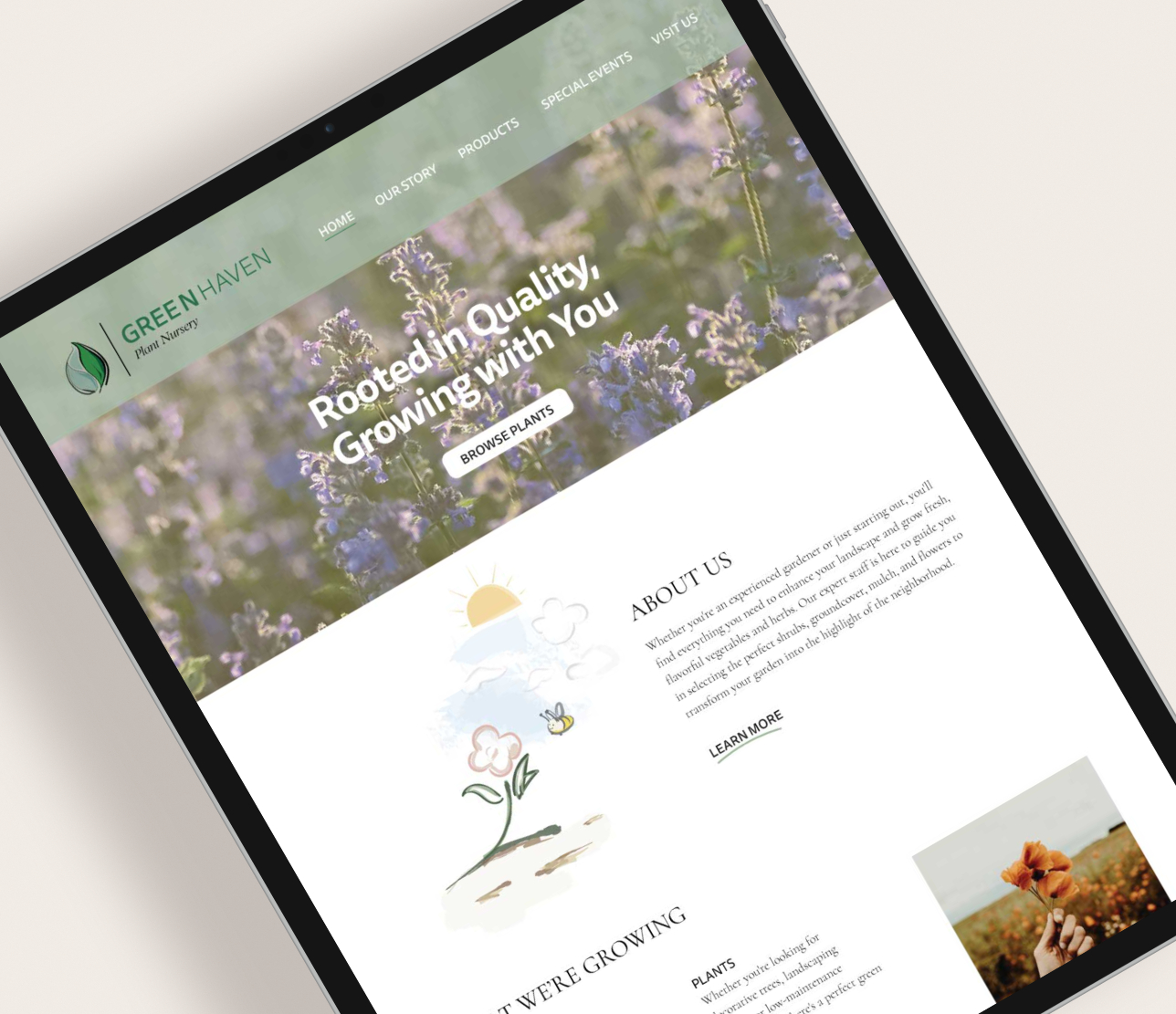 website design for a plant nursery