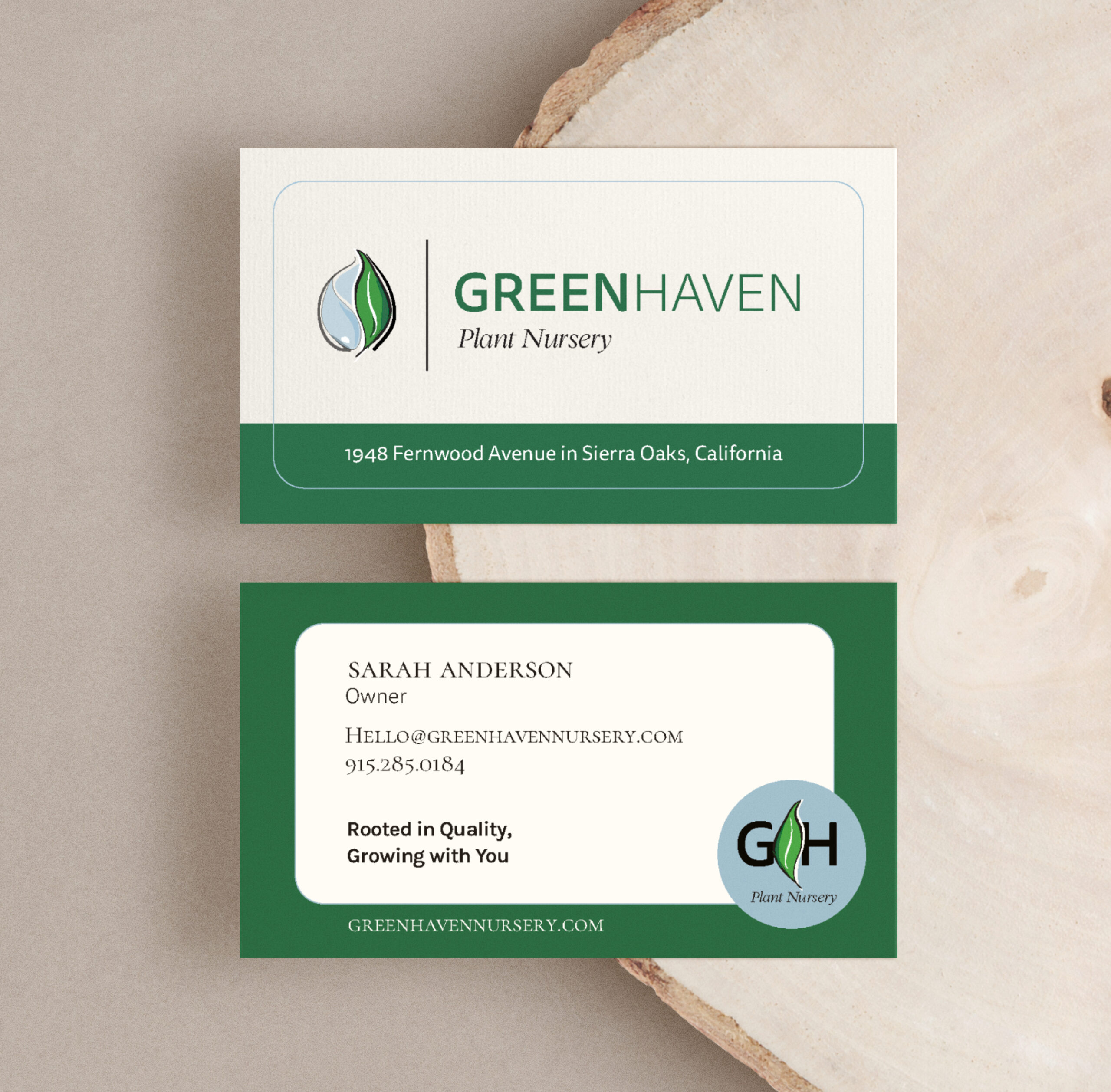 Plant nursery logo and business card design by Stephanie Hamilton Design Co, featuring modern classic style with hand-drawn elements and nature-inspired details.